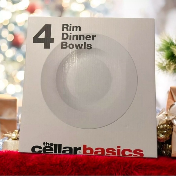 the cellar Other - the cellar basics Rim Dinner Bowls - Set of 4 - White Porcelain